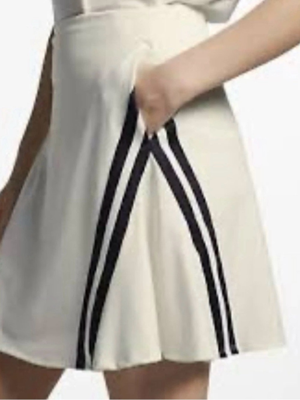 Nike Dri-fit 17" soft split navy stripes on white Tennis Dress Sz M athleisure
